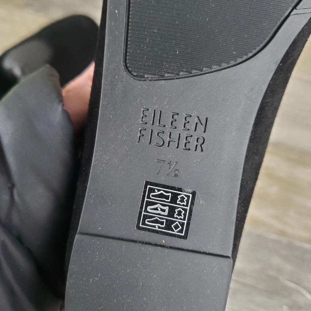 Eileen Fisher UNA 2‎ Womens Flats Sz 7.5 M Comfort Black Suede Slip-On Shoes